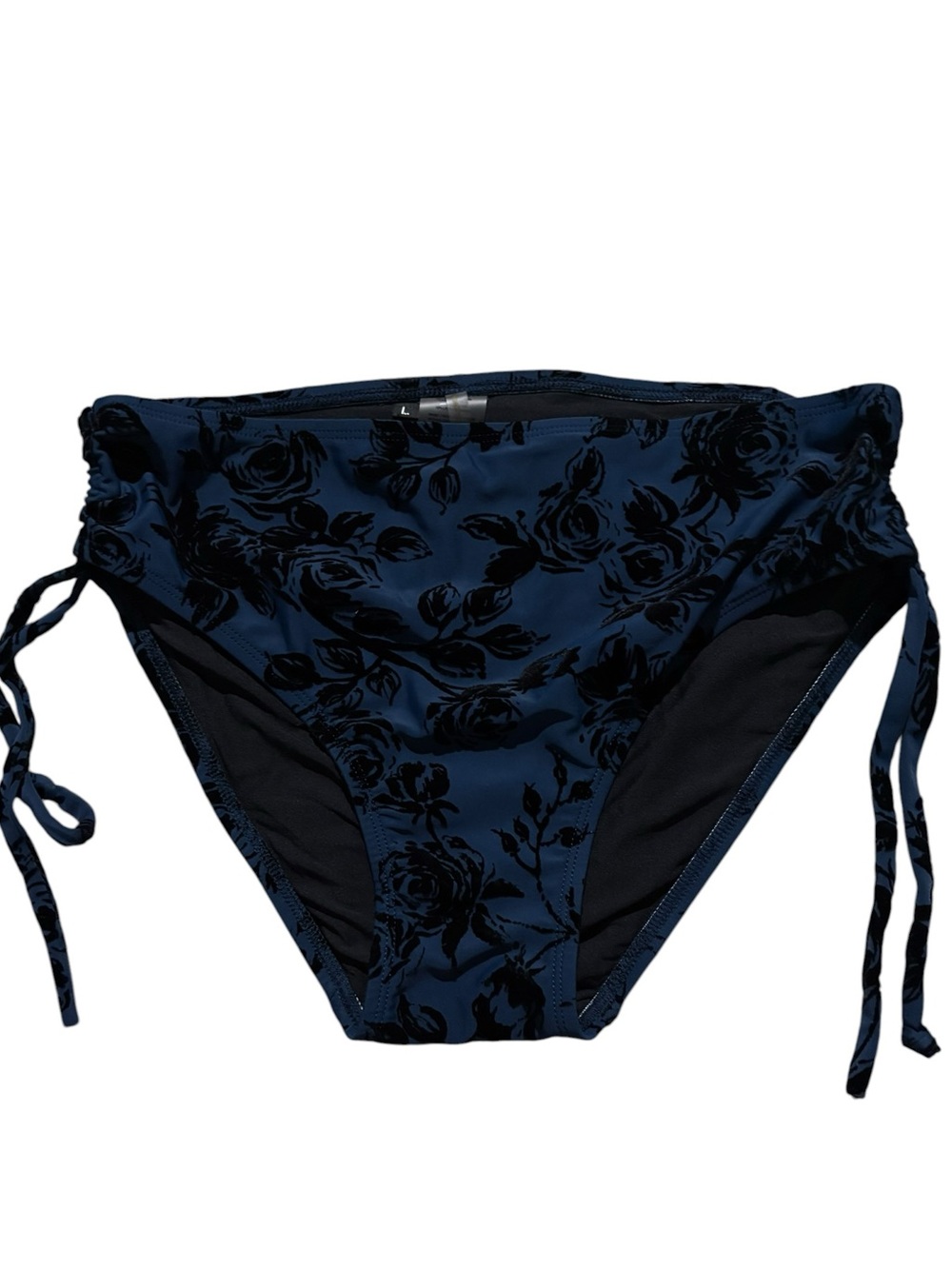 Custom Navy Blue Velvet Floral Bikini Bottoms Size Large